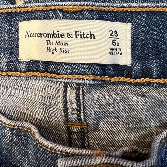 Abercrombie & Fitch The Mom High Rise Jeans Busted Knee Medium Wash Sz 28 / 6s - Picture 6 of 11